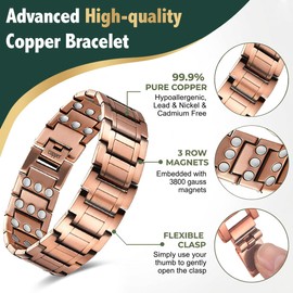 Vicmag Copper Magnetic Bracelet for Men, 3X Strength Magnets, Pure Copper Bracelet & 9X Magnet Ring Set, Adjustable Fit with Sizing Tool(Classic Copper)