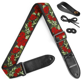 Amumu Guitar Strap Vintage Jacquard Weave Flower Roses for Bass, Electric & Acoustic Guitar Accessories