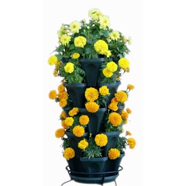 Mr. Stacky 1305-HG 5-Tier Stackable Strawberry, Herb, Flower, & Vegetable Planter - Vertical Gardening Indoor / Outdoor Stacking Garden Pots Hunter Green, 22.5 Quarts