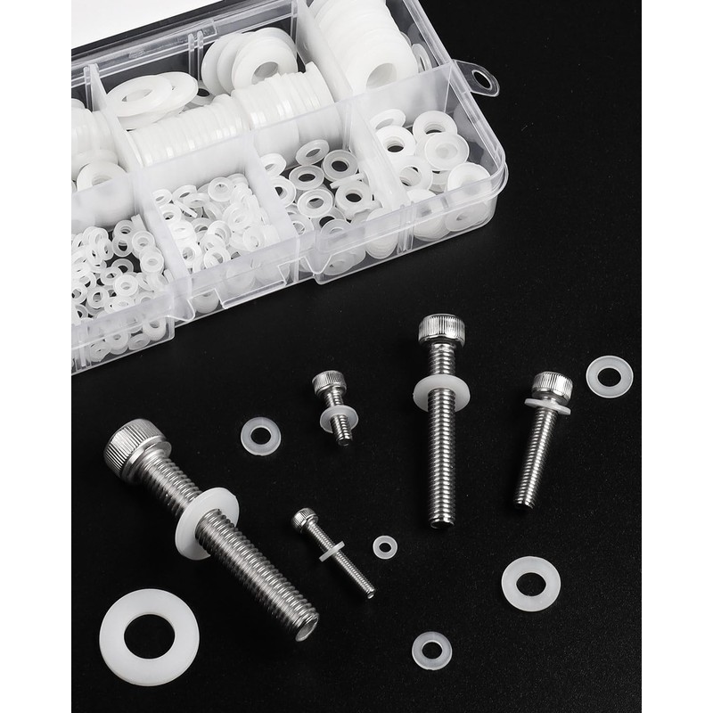 500 Pieces Flat Washers, Jeboler White Washers Plastic Nylon Spacers,