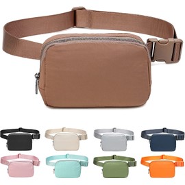 Unisex Mini Belt Bag with Adjustable Strap Crossbody Waist Bag for Workout Shopping Travelling Hiking (Brown)
