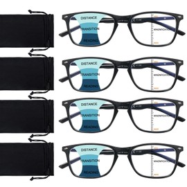 BONCAMOR 4 Pack Progressive Multifocus Reading Glasses Men and Women Computer Blue Light Blocking Anti Eyestrain Readers (4 Black, 2.75, Diopters)