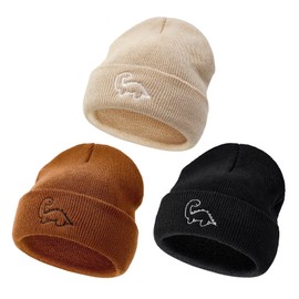 Winter Baby Hat 3 Pack Toddler Warm Knit Beanies for Girls and Boys Cute Fleece Cap Kids Beanie Hats, Black and Brown and Khaki