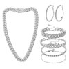 Avxzbef 6 Pcs Silver Cuban Link Chain Set for Men