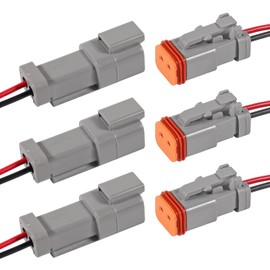 QCCAN 3 Pairs Waterproof 2 Pin Connector, 2 Way DT Automotive Electrical Connector Male and Female with 16 AWG Cable Wire,for Car,Truck,Boats,LED Work Light