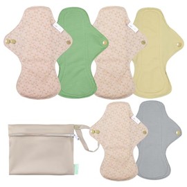 wegreeco 6 almohadillas menstruales reutilizables, almohadillas de tela de forro polar de bambú altamente absorbentes, almohadillas sanitarias/forros de bragas para adolescentes, mujeres, interior amarillo mostaza, gris, beige, oro rosa, S