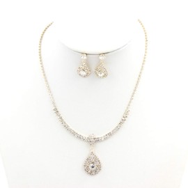 Weddingtopia Crystal Gold Wedding Tiara And Matching Rhinestone Wedding Necklace Set Rhinestone Bridal Tiara Crown with side combs Wedding Hairband Comb Pin (GOLD CLEAR)