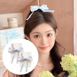 TVETE Light Blue Hair Ornament, Ribbon, Hair Clip, Set of 2, Blue, Hair Access, Ribbon, Barrette, Elegance, Fashionable, Everyday, Celebrations, Parties, School Entrance Ceremonies, Recitals, Girls
