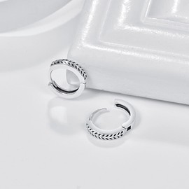 TANGPOET Hoop Earrings 925 Sterling Silver Leaf Small Sleeper Earrings White Gold Huggie Earring Valentines Day Jewelry Gifts for Men Women Boys Girls