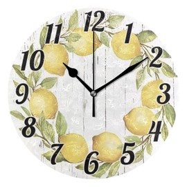 ALAZA Lemon Wreath Wooden Wall Clock Battery Operated Clock Silent 9.5 Inch Non Ticking Wall Clocks for Bedroom Living Room Decorative