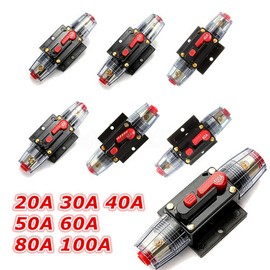 Circuit Breaker 12 V DC Inline Car Circuit Breaker Switch Circuit Breaker Audio Fuse 20A/30A/40A/50A/60A/80A/100A