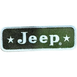 Jeep Stars Logo Embroidered Heat Seal or Sew-on Patch 1.5" x 4.5" Military Green/White (Heat Seal Backing)