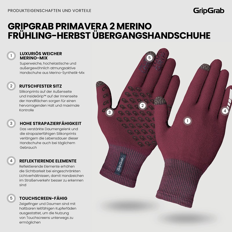 GripGrab Primavera 2 Merino Cycling Gloves Long Finger Touchscreen