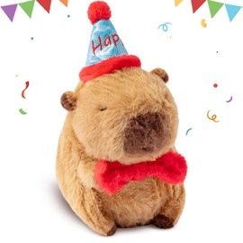 GwaOery Capybara Plush Birthday Hat Capybara Stuffed Animal Toy Realistic And Soft Teddy Doll Hugging Pillow Plushie Pillow for Boys And Girls Birthday Easter Party Gift