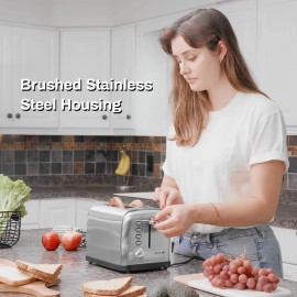 RAMJOY Sleek 2-Slice Toaster with Wide Slots and Seven Shade Settings Stainless Steel