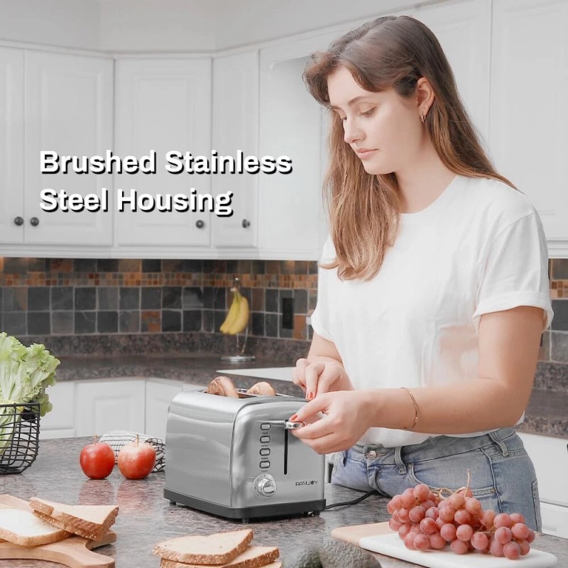 RAMJOY Sleek 2-Slice Toaster with Wide Slots and Seven Shade