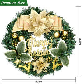 Christmas Wreath Diameter 30 cm Artificial Flower Wreath for Front Door, Decoration Garland for Indoor and Outdoor Use, Fireplace Glass Window Wall Decoration for Christmas New Year Party