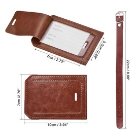 sourcing map Luggage Tag PU Holders, 10x7cm Baggage Label Identifier with Straps for Backpack Travel Bag Suitcase, Brown Pack of 3