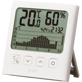 Tanita TT-580 WH Thermometer/Hygrometer, Clock, Calendar, Temperature, Humidity, Digital, Graph, White, Check Temperature and Humidity Changes