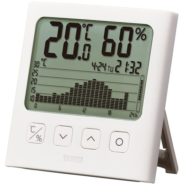 Tanita TT-580 WH Thermometer/Hygrometer, Clock, Calendar, Temperature, Humidity, Digital, Graph, White, Check Temperature and Humidity Changes