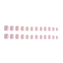 Hkanlre Short French Fake Nails Pink Press on Nails Acrylic Classic Square False Nails for Women and Girls 24PCS