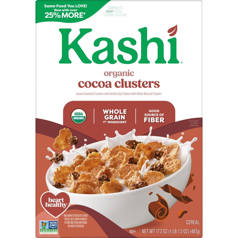 Kashi Breakfast Cereal, Organic, Whole Grain, Cocoa Clusters, 17.2oz Box