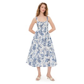 MOON RIVER Women's Corset Floral Midi Dress, Ivory Multi, S