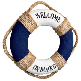 Welcome On Board Life Ring Dark Blue Lifebuoy Nautical Bathroom Wall Decor Gift 30cm