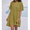 R.Vivimos Womens Summer Cotton Flowy Mini Dress V Neck Short