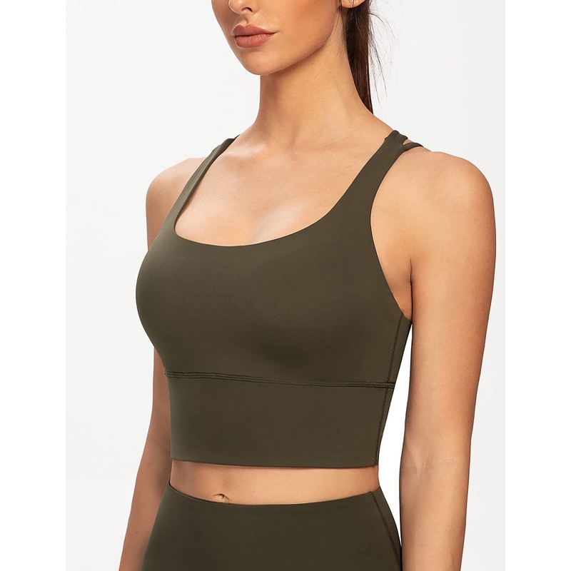 AGONVIN Women's Longline Strappy Padded Medium Support Training Top Sports