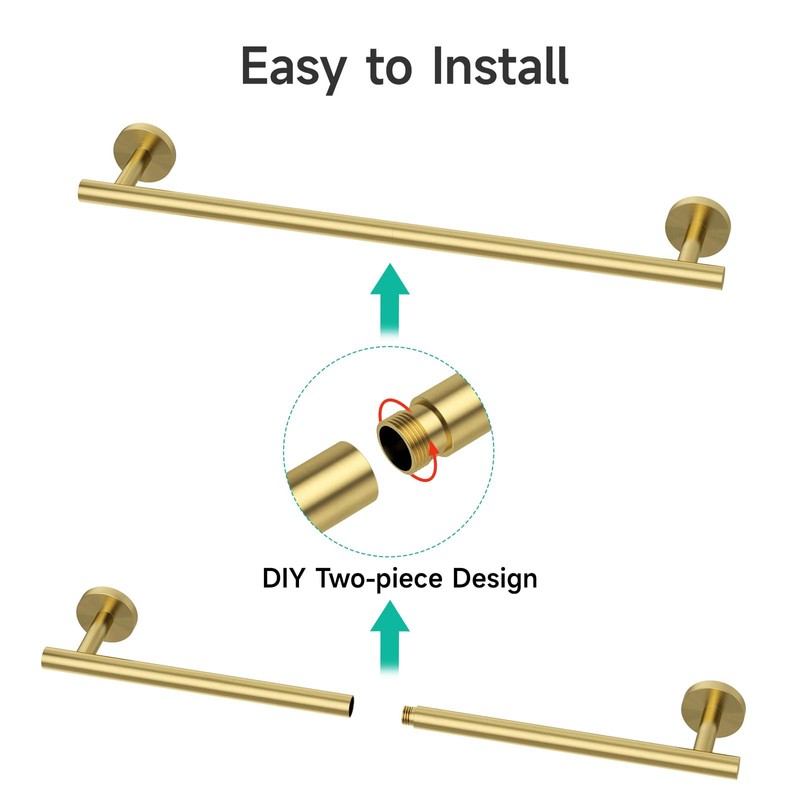 USHOWER Brushed Gold Towel Bar, 24-Inch Towel Racks for Bathroom