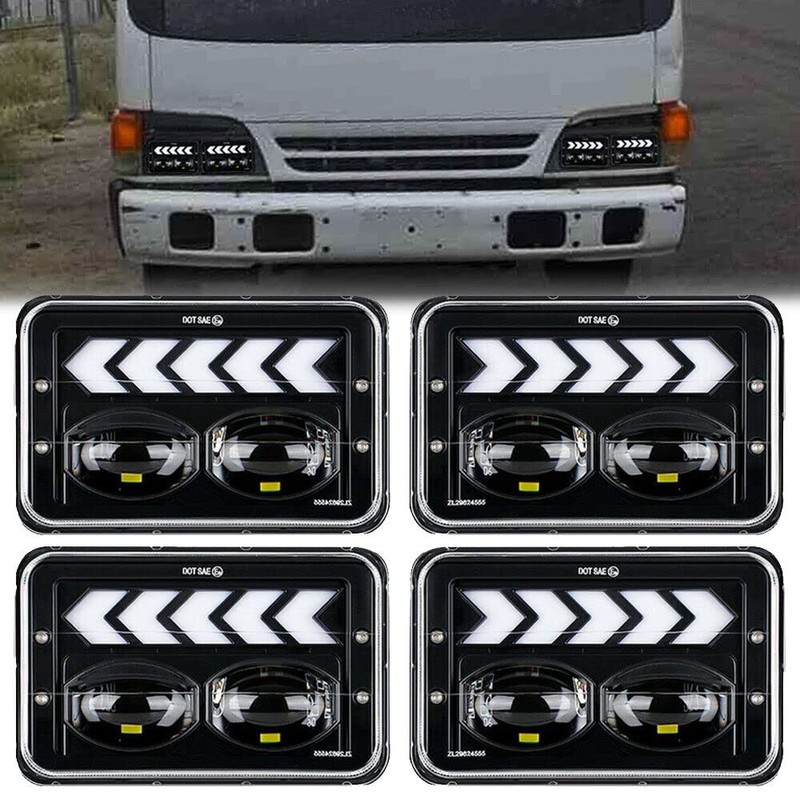 BESTZHEYU 4PCS 4x6'' LED Headlights for Kenworth T800 W900 Freightliner