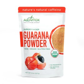 Alovitox Organic Guarana Seed Powder | Raw Guarana Seed Extract, Vegan, Non-GMO & Gluten-Free (Superfood, 65mg of Natural Caffeine per Serving) 8oz/113 Servings