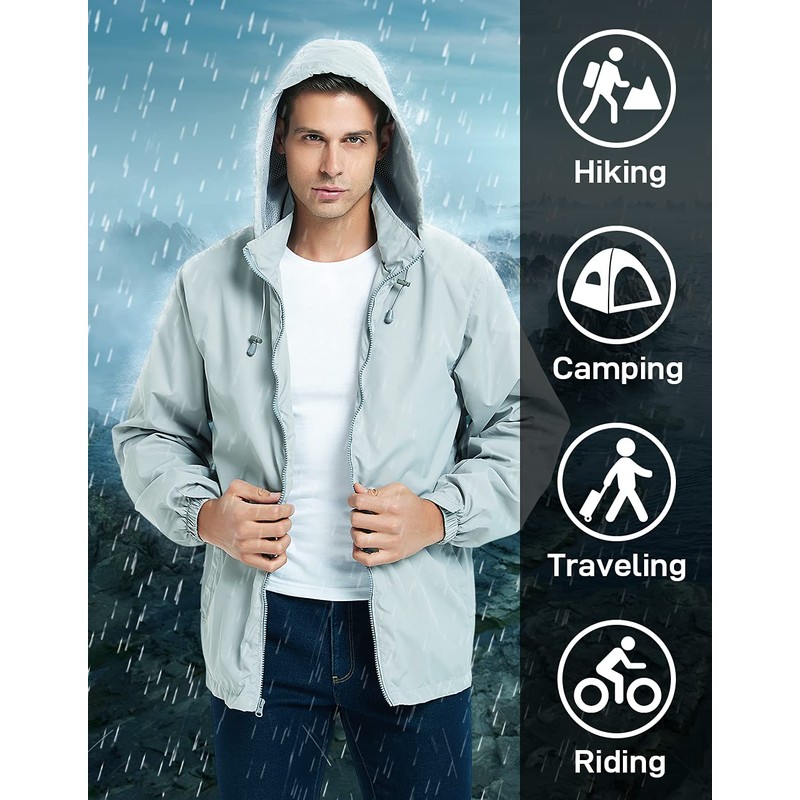 chamarra impermeable ligera cortavientos para hombre con capucha extraíble, Azul