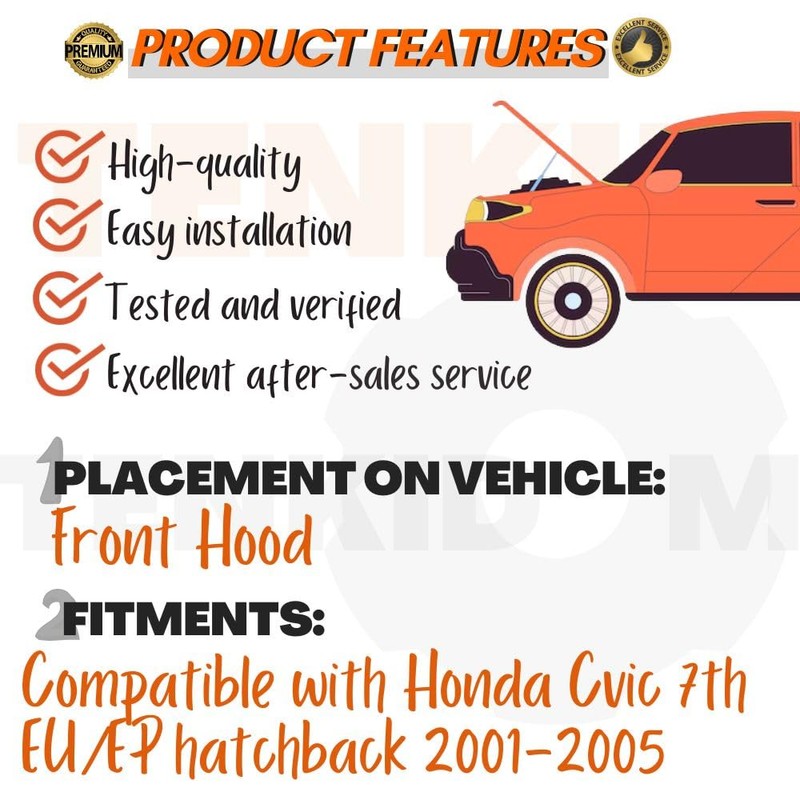 TENKIDOM Qty(2) Carbon Fiber Hood Struts Compatible with Honda Civic