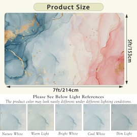 Teal Pink Area Rug 5x7, Washable Rose Gold Marble Rugs for Living Room, Ultra Soft Non-Slip Bedroom Rug Distressed Tribal Farmhouse Carpet Rug for Dining Room Office Home Decor