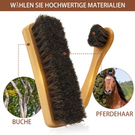 IKI Deluxe 5-Piece Shoe Polishing Brush Set Made of Horsehair, Leather Shoe and Boot Care Brush, Suede Cleaning Brush with Microfibre Cloth