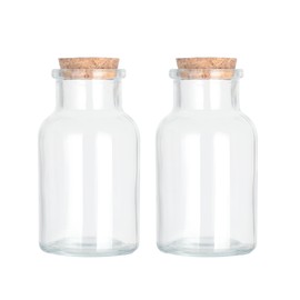 Magic Season Decorative Glass Bottles with Cork Stoppers (5 fl oz. Wide Mouth Round Bottles / 2 Pcs)