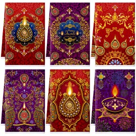 Breling 6 Pcs Diwali Kitchen Towels Microfiber Red Purple Dish Towel 23.62 x 15.75 Inch Decorative Tea Towel Absorbent Diwali Decoration Hand Towels for Home Gifts Decor
