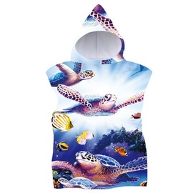 FEBE Bath Poncho Children's Bath Towel with Hood Bathrobe for Toddlers, Sea turtle, Unit size