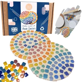 Crafty You Crafty Me - Mosaic Coasters Craft Kit (Rainbow Mix (Round)), Arts and Crafts Gifts for Beginners, Made in UK
