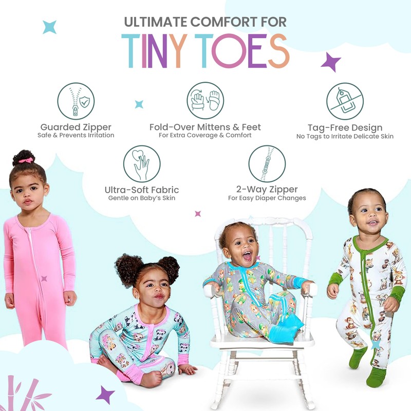 Bamboo Viscose Baby Pajamas 2 Way Zip for Diaper Change