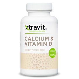 Xtravit Xtravit Calcium & Vitamin D Supplement C Natural Vitamins for Men & Women - May Support Bones, Immunity, & Mood - Vegan, Non-GMO Supplements - No Gluten, Sugar, or Fillers, 600mg, 60 Tablets