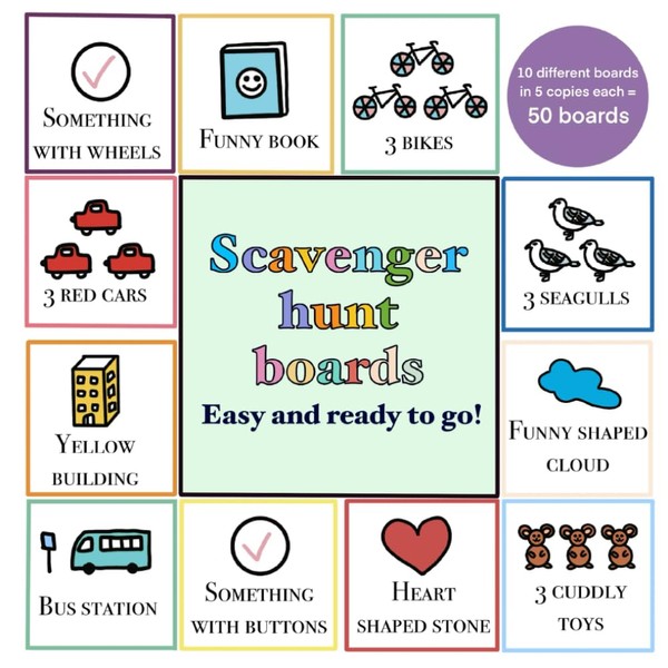Scavenger Hunt Boards: Indoor and outdoor scavenger hunt game, easy