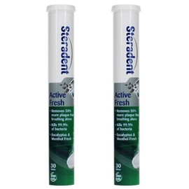 Steradent Active Fresh Denture Cleaning Tablets 60 - Pack of 2 | Removes Stains, Plaque & Tartar | Antibacterial Effervescent Tablets for Dentures, Retainers, Mouth Guards