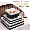 Yummost Melamine Dinnerware Set for 4, 12pcs Square Dishes Set,