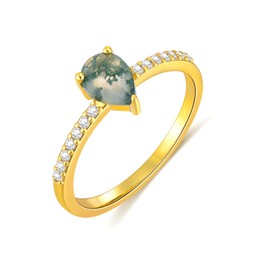 IJKL Natura Teardop Moss Agate Rings for Women 925 Sterling Silver Agate Gemstone Wedding Engagement Stackable Promise Rings for Women Her Wife, Metal, Agate