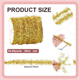 PH PandaHall 54.68 Yards Gold Garland Thin Tinsel, 0.78inch Christmas Garland Tinsel Bibbon Glitter Garland Decorative Trim for Christmas Tree Birthday Party Wedding Decorations Supplies