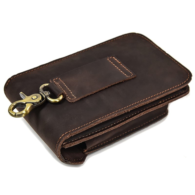 Luufan Men's Waist Pouch, Genuine Leather Belt Pouch, Smartphone Compatible,