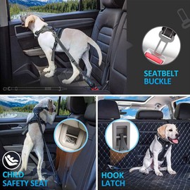 Dog Safety Harness, Seat Belt Dog Car, 3 in 1 Car Belt Dog Reflective, Car Belt for Pets with Elastic Adjustable Buffer for Shock Absorption, for All Dog Breeds & AUT